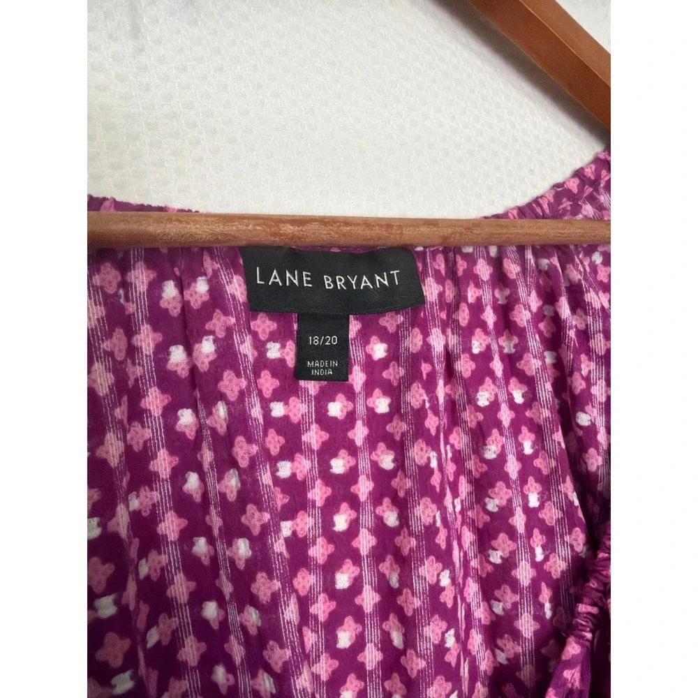 Lane Bryant Purple Pink Geometric Wrap Top Cotton‎ Balloon Sleeve Blouse 18/20